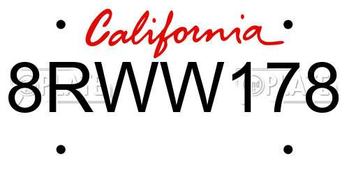 8RWW178 California License Plate