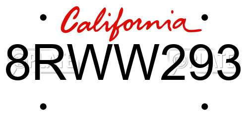 8RWW293 California License Plate