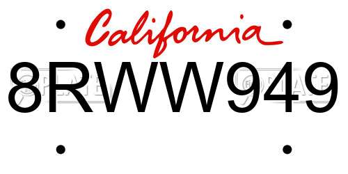 8RWW949 California License Plate