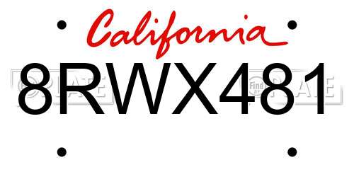 8RWX481 California License Plate