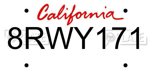 8RWY171 California License Plate