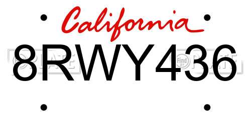 8RWY436 California License Plate