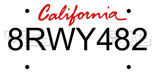 8RWY482 California License Plate