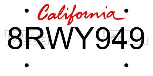 8RWY949 California License Plate