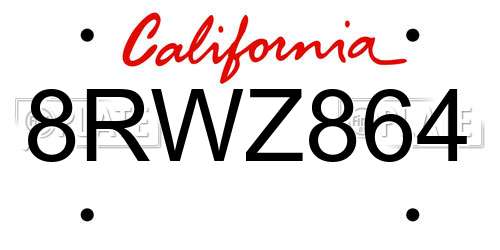 8RWZ864 California License Plate