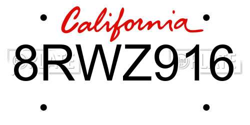 8RWZ916 California License Plate