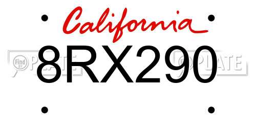 8RX290 California License Plate