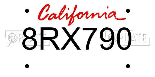8RX790 California License Plate