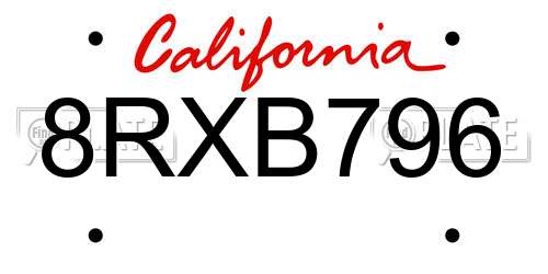 8RXB796 California License Plate