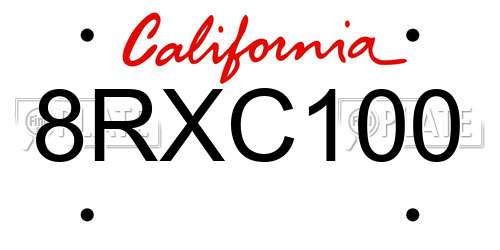 8RXC100 California License Plate