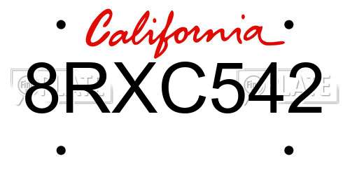 8RXC542 California License Plate