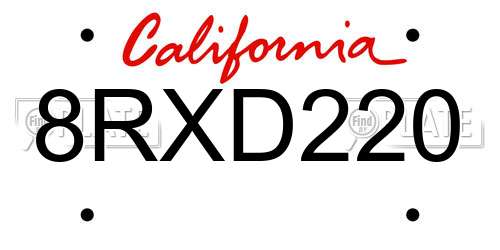 8RXD220 California License Plate