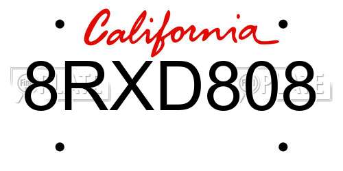 8RXD808 California License Plate