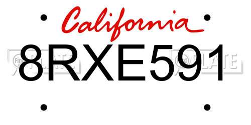 8RXE591 California License Plate