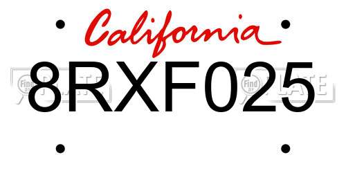 8RXF025 California License Plate