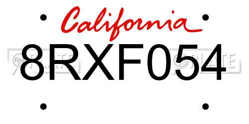 8RXF054 California License Plate