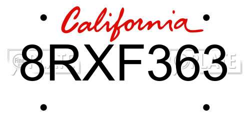 8RXF363 California License Plate