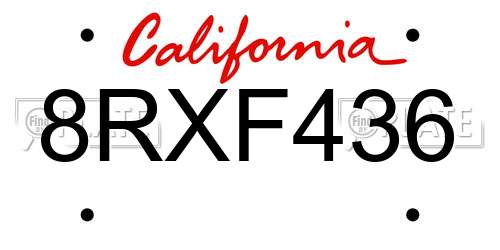 8RXF436 California License Plate