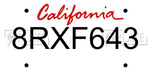 8RXF643 California License Plate