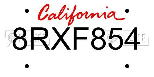 8RXF854 California License Plate
