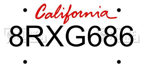 8RXG686 California License Plate