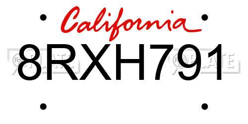 8RXH791 California License Plate