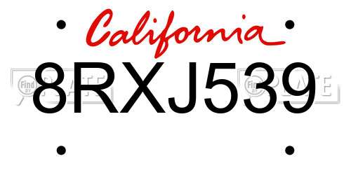 8RXJ539 California License Plate