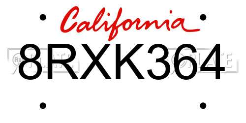 8RXK364 California License Plate