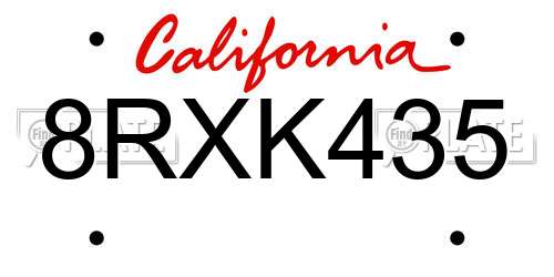 8RXK435 California License Plate