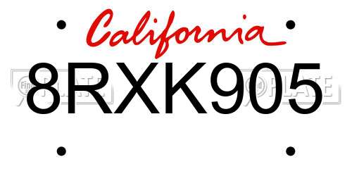 8RXK905 California License Plate