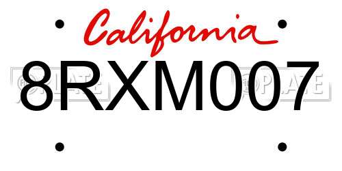 8RXM007 California License Plate