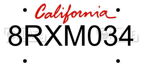 8RXM034 California License Plate