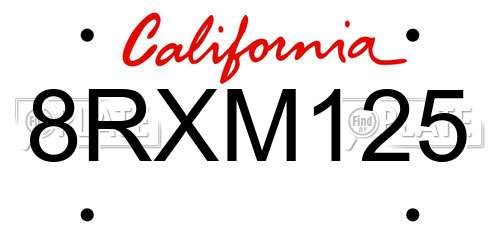 8RXM125 California License Plate