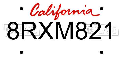 8RXM821 California License Plate