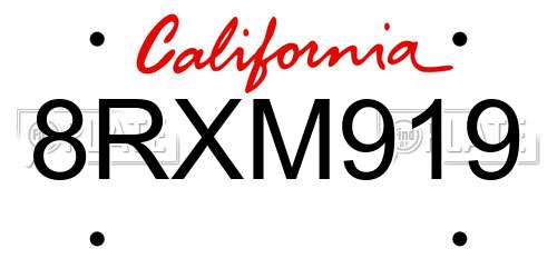 8RXM919 California License Plate