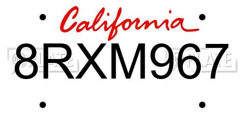 8RXM967 California License Plate