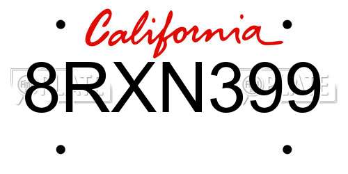 8RXN399 California License Plate