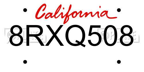 8RXQ508 California License Plate