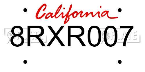 8RXR007 California License Plate