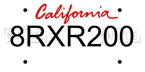 8RXR200 California License Plate
