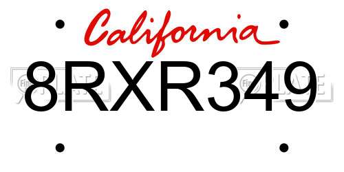 8RXR349 California License Plate