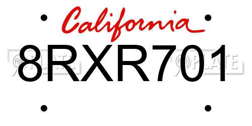 8RXR701 California License Plate