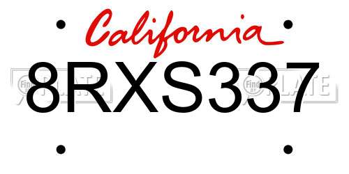 8RXS337 California License Plate