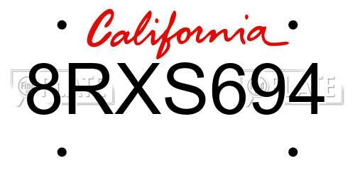 8RXS694 California License Plate