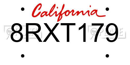 8RXT179 California License Plate