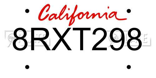 8RXT298 California License Plate