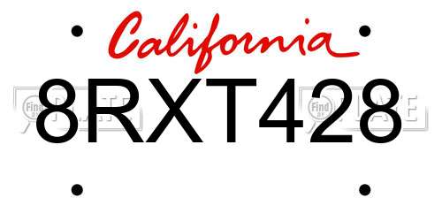 8RXT428 California License Plate