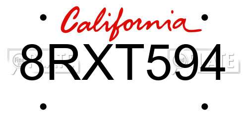 8RXT594 California License Plate