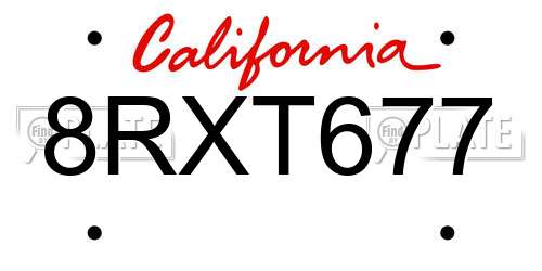 8RXT677 California License Plate