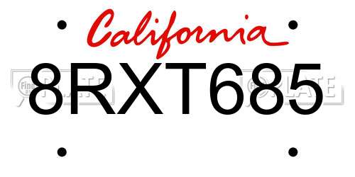 8RXT685 California License Plate
